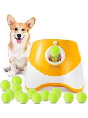 Automatic Dog Ball Launcher with 15 Mini Tennis Balls & Mesh Bag - Interactive